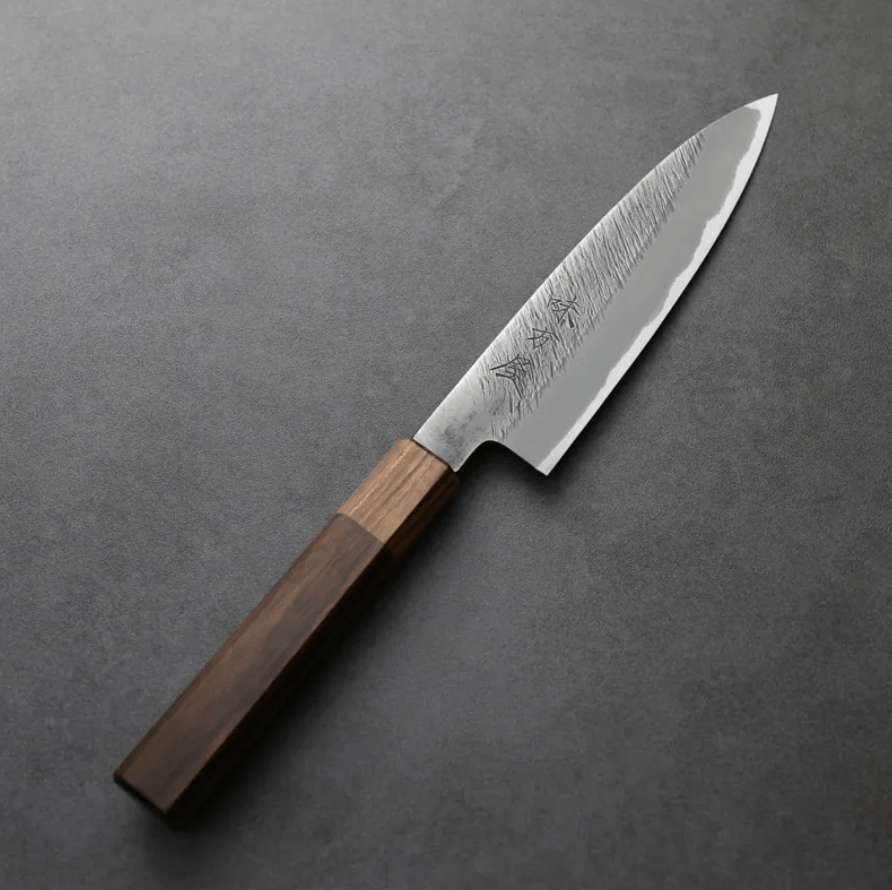 日野浦刃物 味方屋 蔬果刀<br>150mm 白紙鋼 松葉鎚目 玫瑰木八角柄