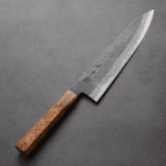 日野浦刃物 味方屋 牛刀 240mm<br> 白紙鋼 黑打鍛地墨流 特殊柄