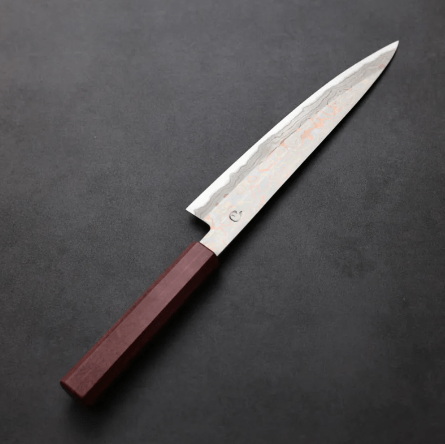 活動_日野浦刃物 味方屋 筋引 210mm 青紙鋼 有色大馬士革 (4) 日野浦刃物 味方屋 筋引 210mm<br>青紙鋼 有色大馬士革