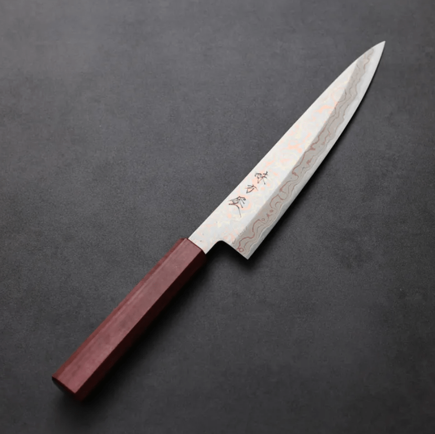 活動_日野浦刃物 味方屋 筋引 210mm 青紙鋼 有色大馬士革 日野浦刃物 味方屋 筋引 210mm<br>青紙鋼 有色大馬士革