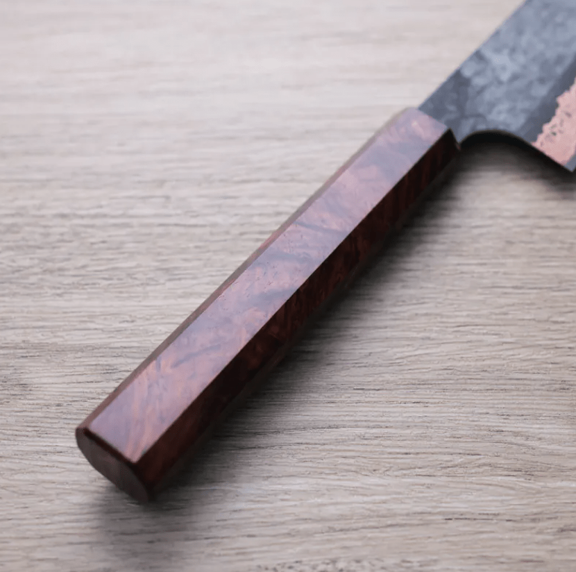 初心x二唐 喜 牛刀 240mm<br>SLD鋼 黑打有色大馬士革