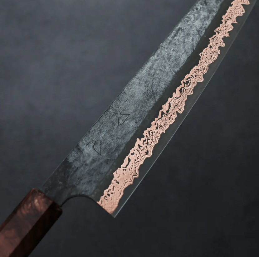 初心x二唐 喜 牛刀 240mm<br>SLD鋼 黑打有色大馬士革