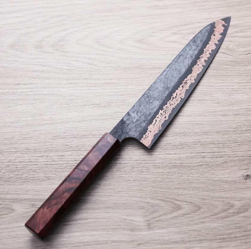 初心x二唐 喜 牛刀 240mm<br>SLD鋼 黑打有色大馬士革