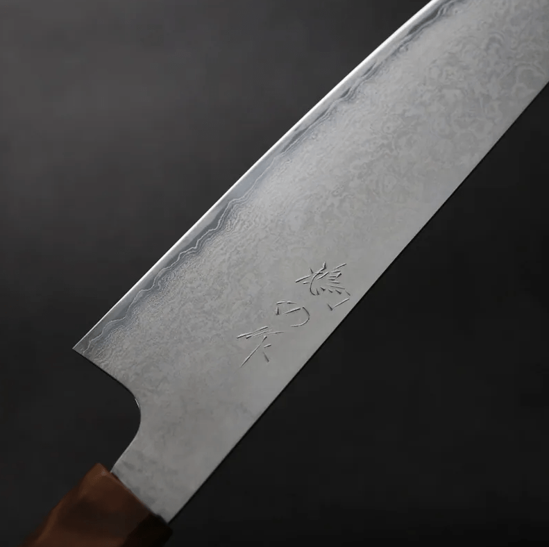 鳩野憲志朗 牛刀 210mm<br>銀三鋼 大馬士革