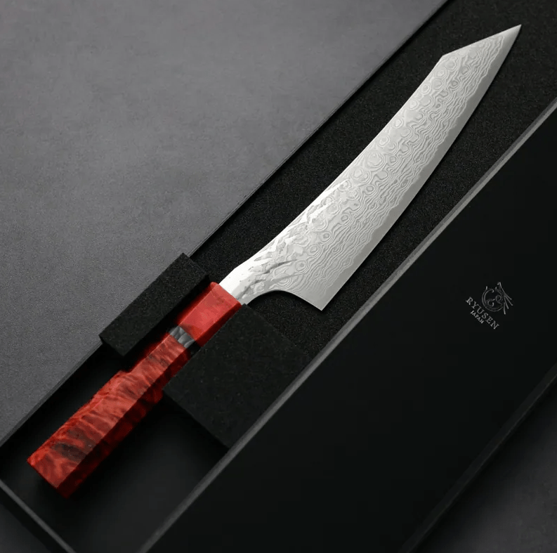 龍泉刃物 紅蓮緋龍 牛刀 210mm SG Strix <br> 63層鎳染大馬士革