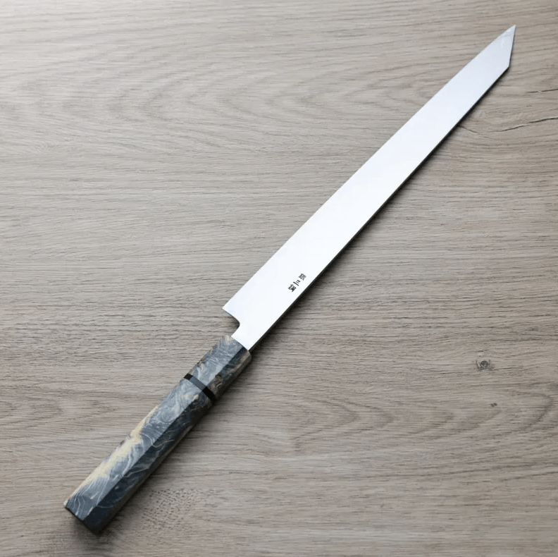 山脇刃物/鄉右馬允義弘 切付柳刃<br>300mm 銀三綱 鏡面血流