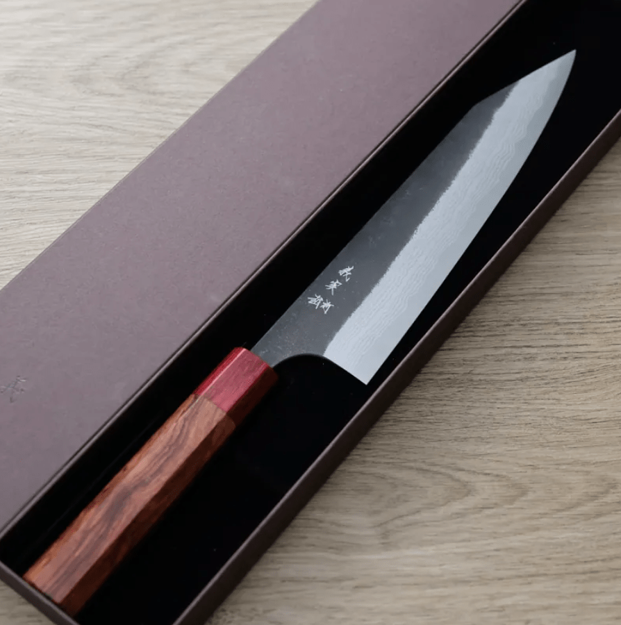 加藤義実 切付牛刀 210mm 青紙超級鋼 黑打墨流
