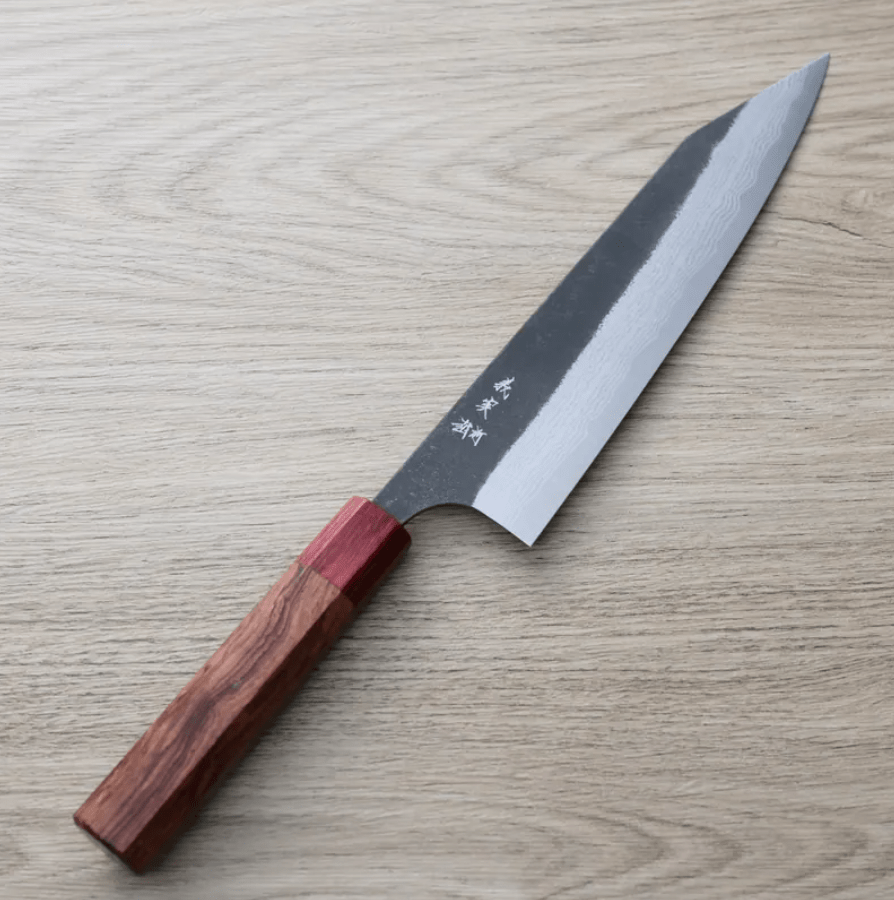 加藤義実 切付牛刀 210mm 青紙超級鋼 黑打墨流