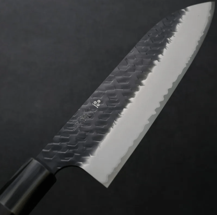 二唐刃物 三德 180mm<br>SG2粉末HSS鋼 黑打鎚目