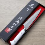 佐治武士 蔬果 150mm VG10鋼<br>十字鎚目 黑染大馬士革 白壓克力柄