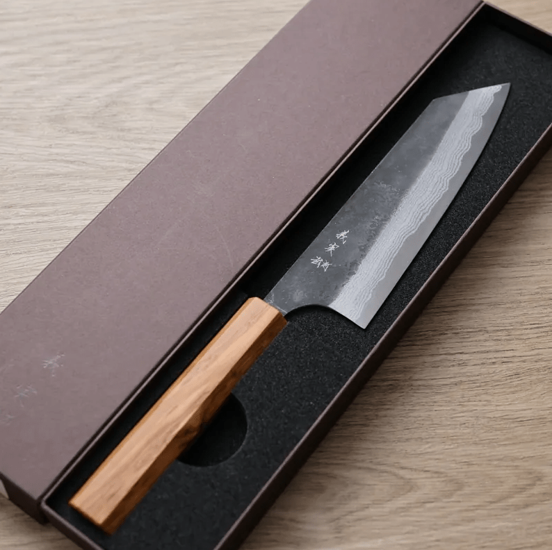 加藤義實 文化刀 170mm 青紙超級鋼 黑打墨流