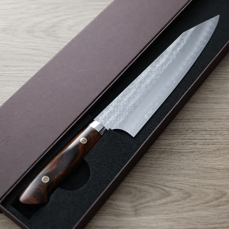 加藤義實 水波 切付牛刀 210mm<br>SG2粉末HSS鋼 沙漠鐵木