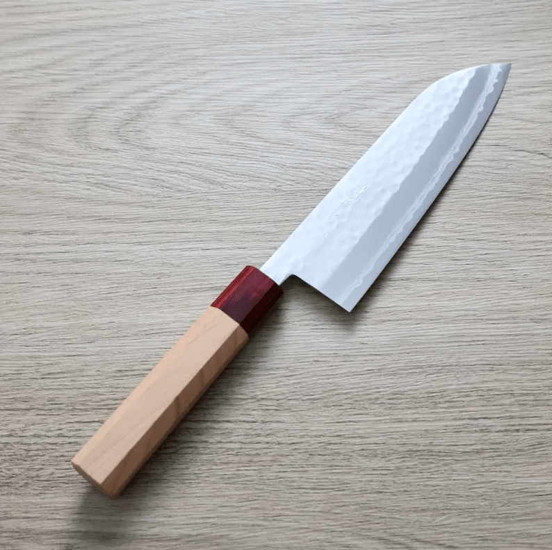 增谷訓生 三德刀 170mm VG10鋼 <br>刻流 和柄 	櫻桃八角柄