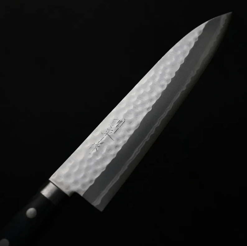 增谷訓生 牛刀 180mm VG10鋼<br>鎚目大馬士革 刻流藍柄