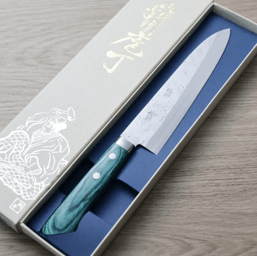 增谷訓生 牛刀 180mm VG10鋼<br>鎚目大馬士革 雪華 綠柄