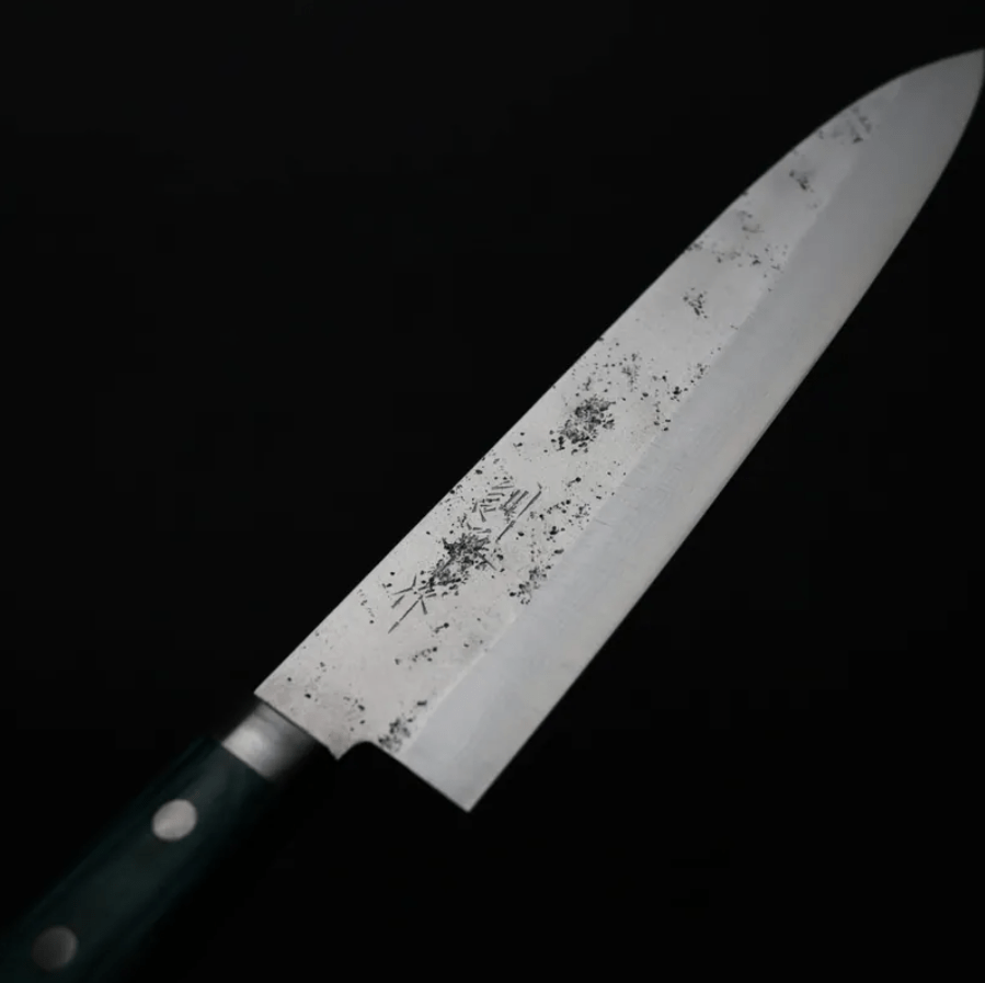 增谷訓生 牛刀 180mm VG10鋼<br>鎚目大馬士革 雪華 綠柄