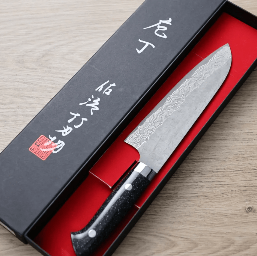 佐治武士 三德 180mm VG10鋼 十字鎚目 黑染大馬士革 壓克力柄 (2) 佐治武士 三德 180mm VG10鋼 <br>十字鎚目 黑染大馬士革 壓克力柄