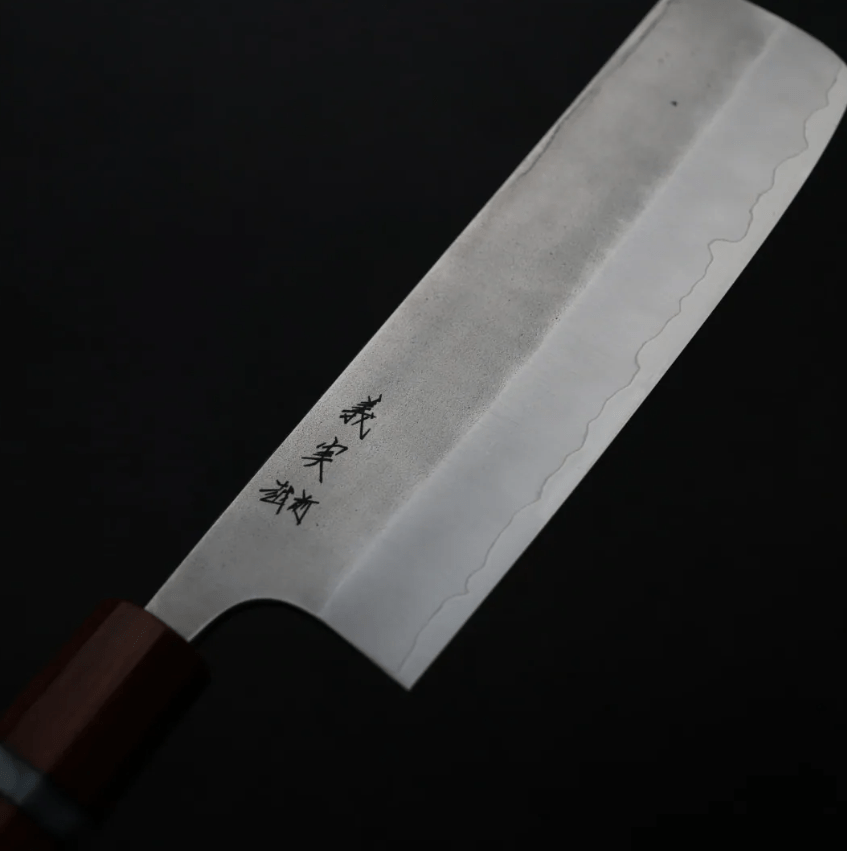加藤義實 菜切 170mm 銀三鋼 鍛造梨地 鐵木豆柄 (5) 加藤義實 菜切 170mm <br>銀三鋼 鍛造/梨地 鐵木豆柄