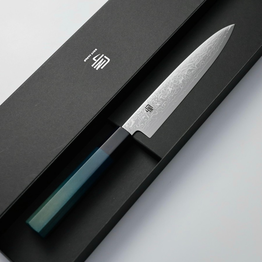 藍包丁 蔬果刀 150mm 銀三鋼 大馬士革