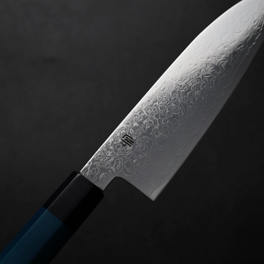 藍包丁 三德刀 165mm 銀三鋼 大馬士革