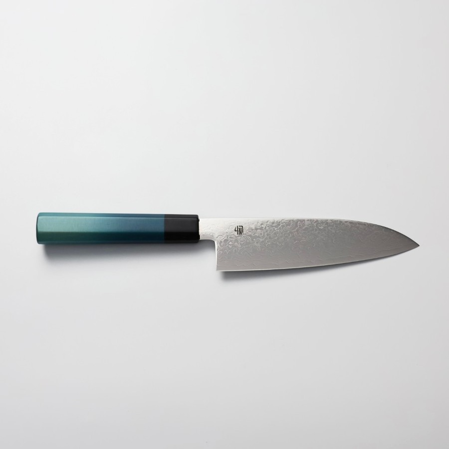 藍包丁 三德刀 165mm 銀三鋼 大馬士革