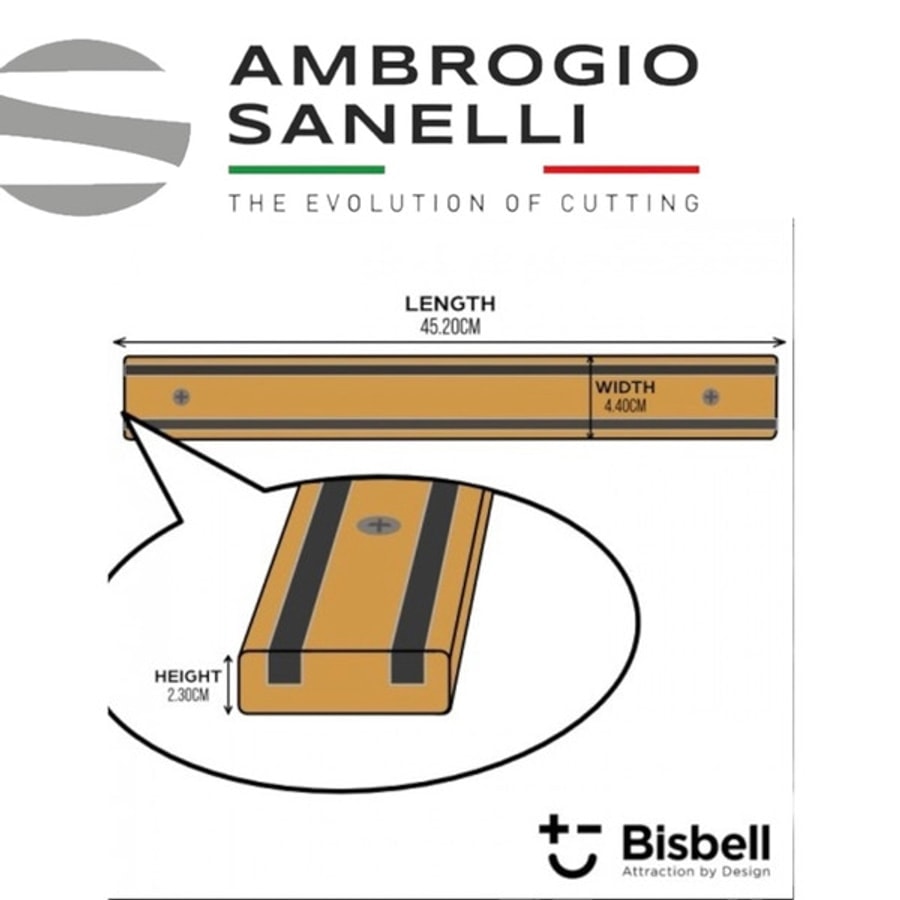 【SANELLI 山里尼】英國Bisbell 專業磁吸刀架 橡膠木45cm 磁鐵刀架 磁性刀架 刀具收納架 磁吸刀架