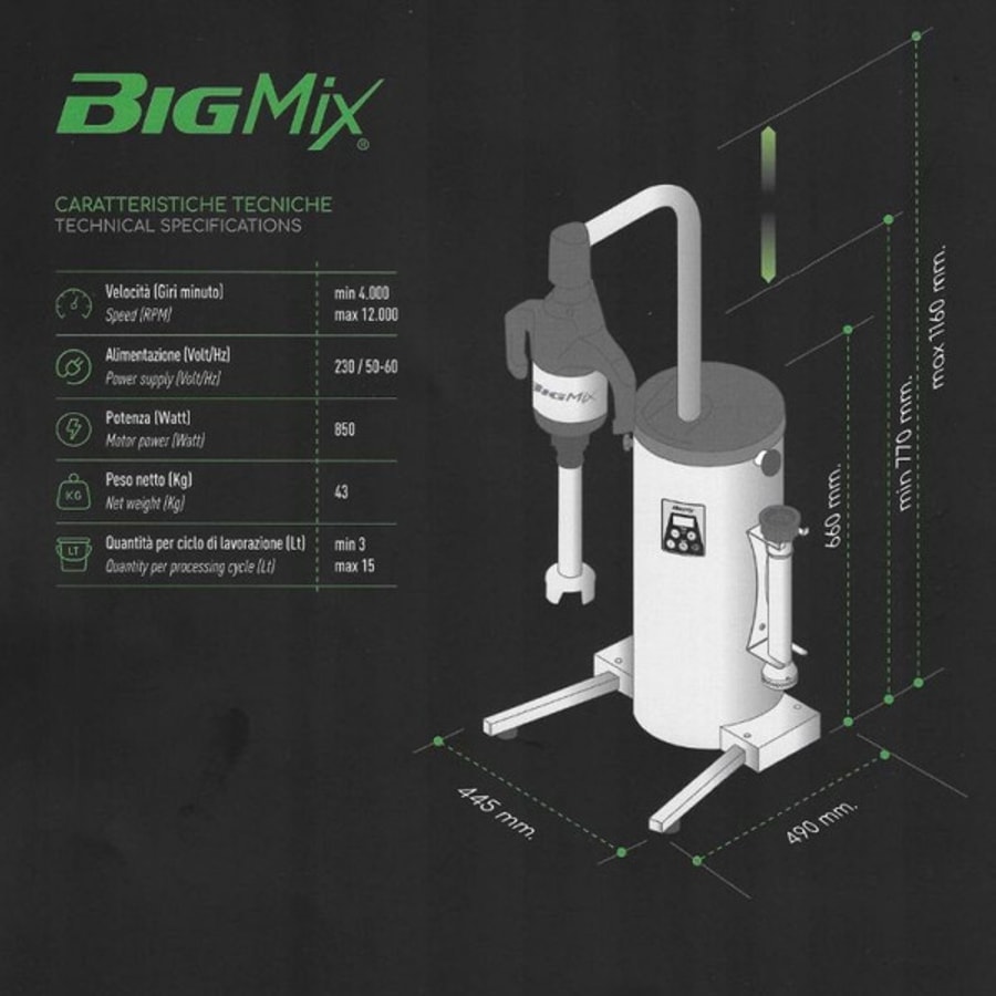 【義大利 FAMA】BIGMIX 工業級桌上型自動懸臂均質機｜850W 數位變頻・2微米極致乳化・跨領域全自動生產（Gelato / 烘焙 / 中廚 / 高端餐飲首選）