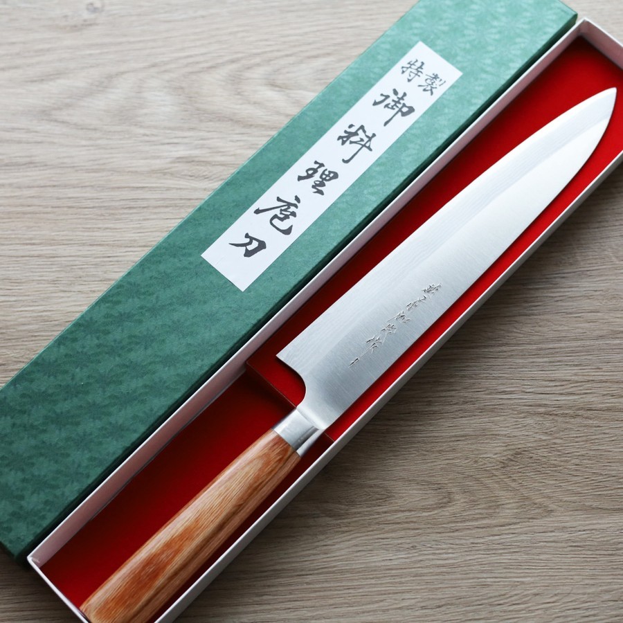 kamo-gyuto-vg10240-2 加茂勝康 牛刀 240mm VG10鋼<br>大馬士革