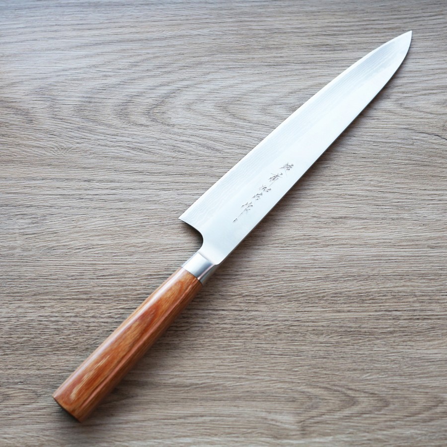 kamo-gyuto-vg10240 加茂勝康 牛刀 240mm VG10鋼<br>大馬士革