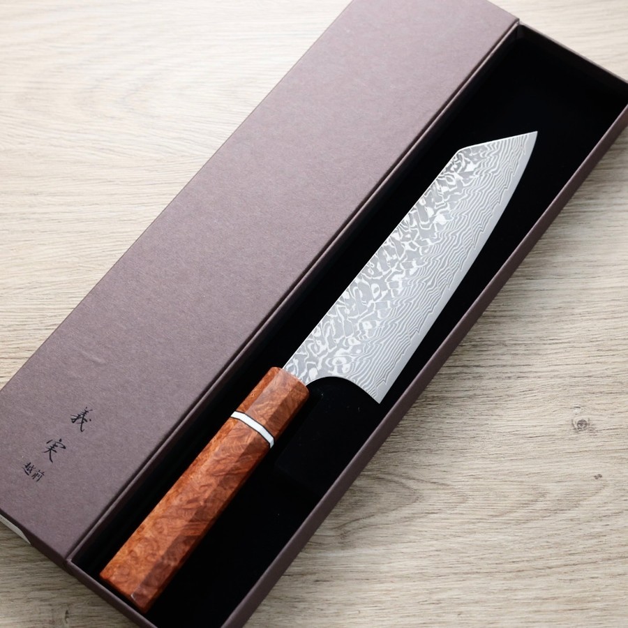 katoyoshimi-bunka-dwt-2 加藤義實 文化刀 170mm SG2粉末HSS鋼 黑染鎳大馬士革 花梨八角柄
