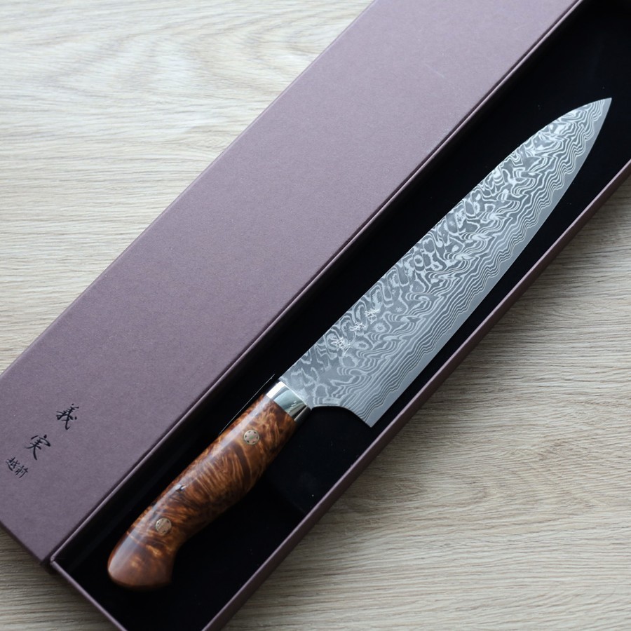 加藤義實 牛刀 210mm SG2<br>黑染鎳大馬士革 墨流