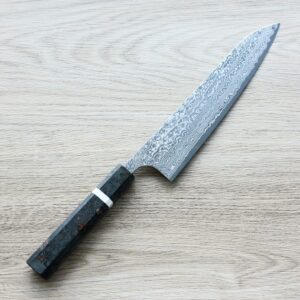 katoyoshimi-gyuto-vg10dw-1 加藤義実 牛刀 210mm VG10 黑染鎳大馬士革 穩定樺木柄