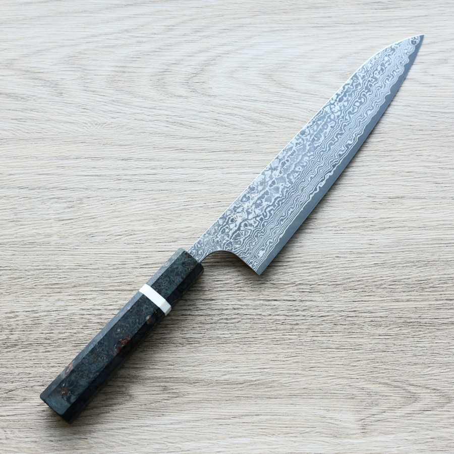 katoyoshimi-gyuto-vg10dw-1 加藤義実 牛刀 210mm VG10 黑染鎳大馬士革 穩定樺木柄