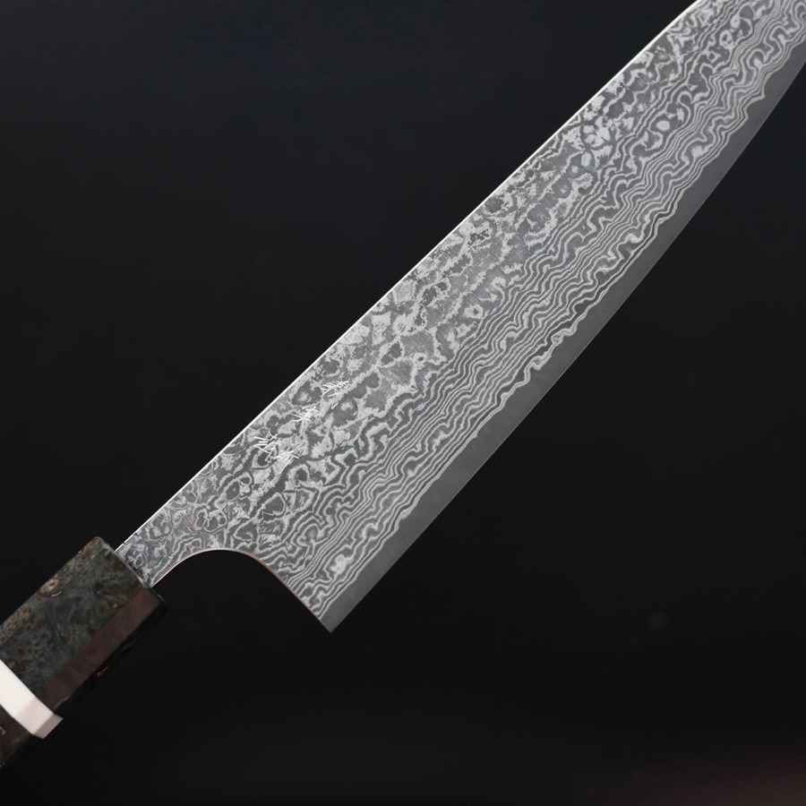 katoyoshimi-gyuto-vg10dw-5-1 加藤義実 牛刀 210mm VG10 黑染鎳大馬士革 穩定樺木柄