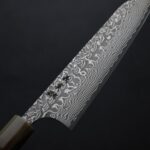 katoyoshimi-k210-dwt-5-1 加藤義實 切付牛刀 210mm <br>SG2粉末HSS鋼 鎳染大馬士革