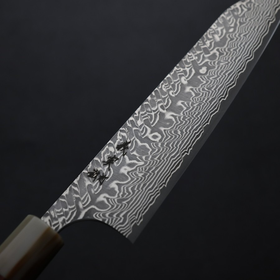 katoyoshimi-k210-dwt-5-1 加藤義實 切付牛刀 210mm <br>SG2粉末HSS鋼 鎳染大馬士革