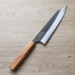 katoyoshimi-kiri-210as-w 加藤義実 切付牛刀 210mm <br>青紙超級鋼 黑打墨流