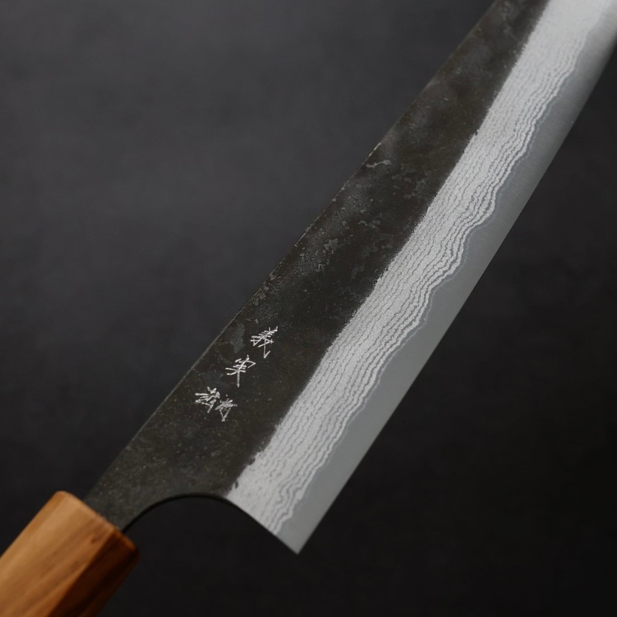 katoyoshimi-kiri-210as-w-5 加藤義実 切付牛刀 210mm <br>青紙超級鋼 黑打墨流