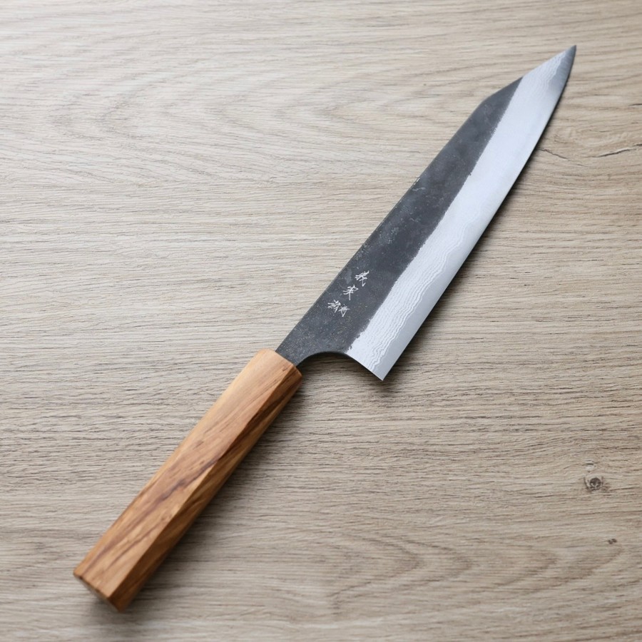 katoyoshimi-kiri-210as-w 加藤義実 切付牛刀 210mm <br>青紙超級鋼 黑打墨流