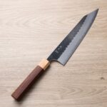 katoyoshimi-kiri240-vas 加藤義實 V鎚目 切付牛刀 240mm<br>青紙超級鋼 黑打