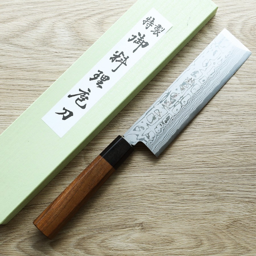 北岡英雄 薄刃/菜切 165mm 白紙鋼 墨流