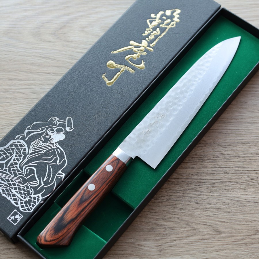 matsutani-gyuto-vg10-k-2 增谷訓生 牛刀 180mm VG10鋼 鎚目大馬士革 刻流 桃花心木柄