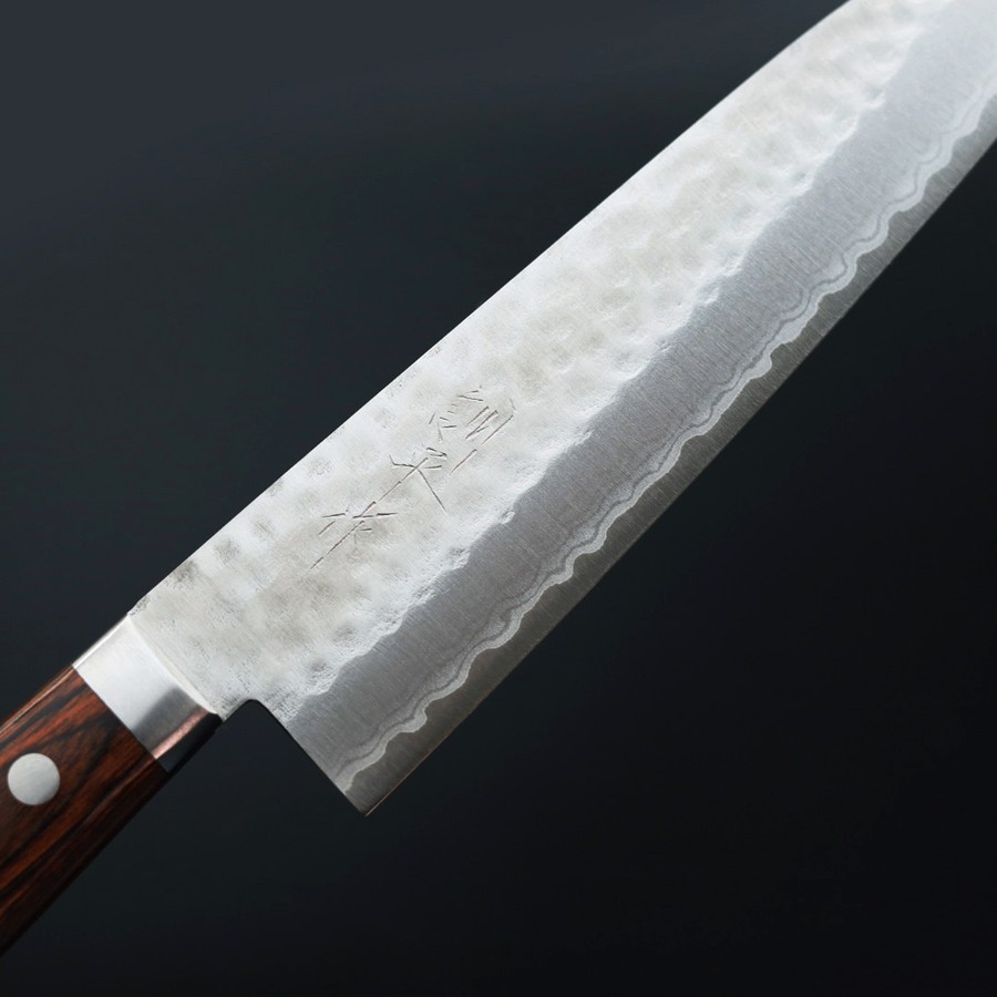 matsutani-gyuto-vg10-k-4 增谷訓生 牛刀 180mm VG10鋼 鎚目大馬士革 刻流 桃花心木柄
