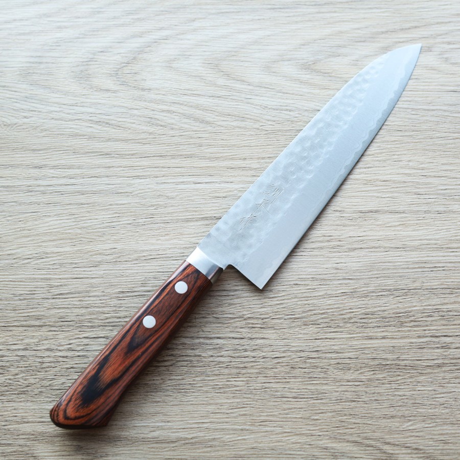 matsutani-gyuto-vg10-k 增谷訓生 牛刀 180mm VG10鋼 鎚目大馬士革 刻流 桃花心木柄