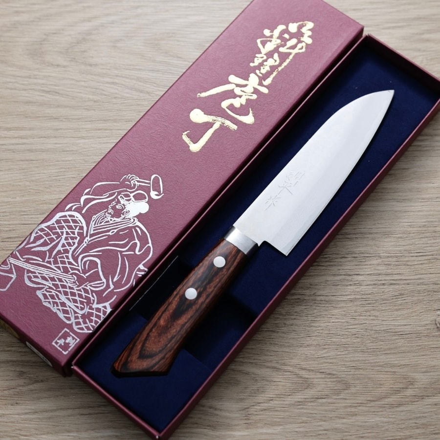matsutani-ksantoku-vg10s-2 增谷訓生 小三德刀 130mm<br>VG10鋼 彩流 茶柄