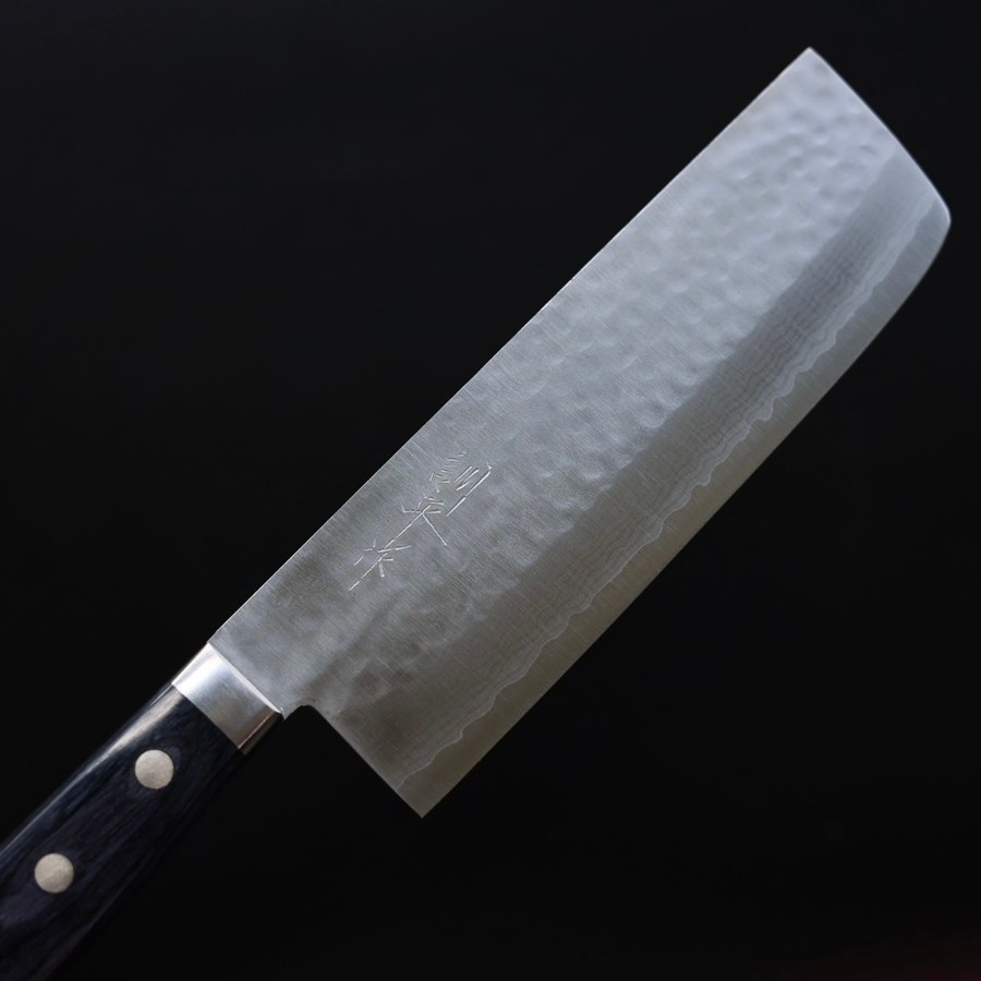 matsutani-nakiri-vg10-ksb-5 增谷訓生 寬版菜切 165mm VG10鋼 刻流 藍柄