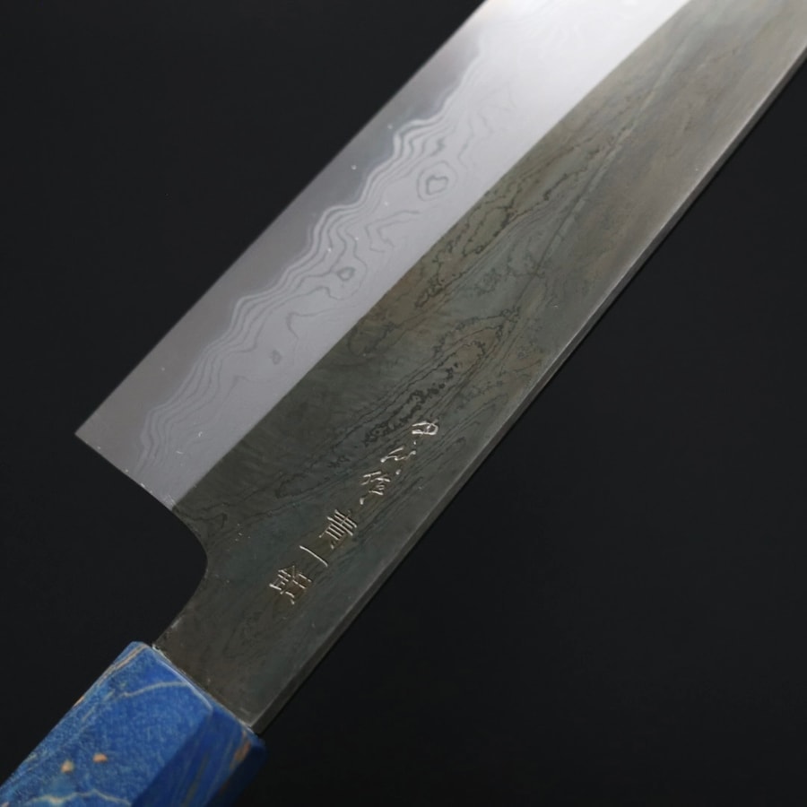 nakagawa-gyuto-210ak-ss-1-6 中川打刃物 三德 165mm<br>青一鋼 黑染墨流