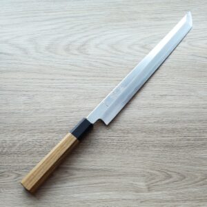 nakagawa-syanagi-270hk-vg10 中川打刃物 初心 先丸柳刃<br> 270mm VG10 墨流/付鞘