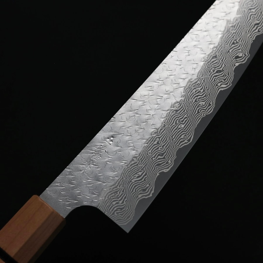 二唐刃物 牛刀 240mm <br>SG Strix粉末HSS鋼 鎚目大馬士革