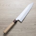 二唐刃物 牛刀 240mm<br>VG10鋼 磨鎚目